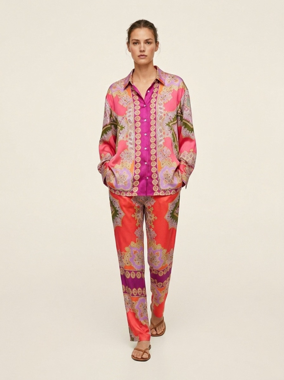 Zara BNWOT Silk-Feel Printed Set - Pink Multi